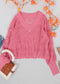 Solid Crochet Knit Semi-Sheer V-Neck Sweater