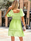 Square Neck Shirred Ruffle Hem Dress