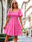 Square Neck Shirred Puff Sleeve Dress