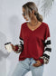 Striped and Leopard Pattern Contrast Sweater