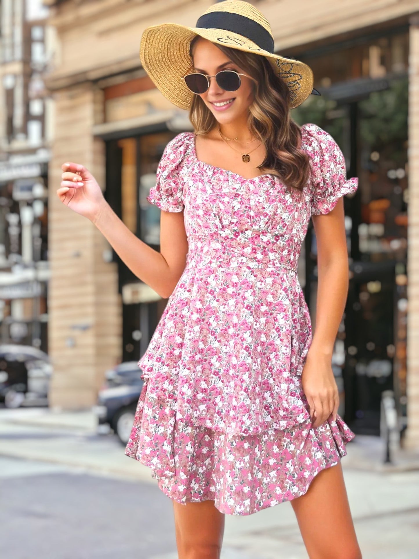Floral Tie Back Tiered Dress