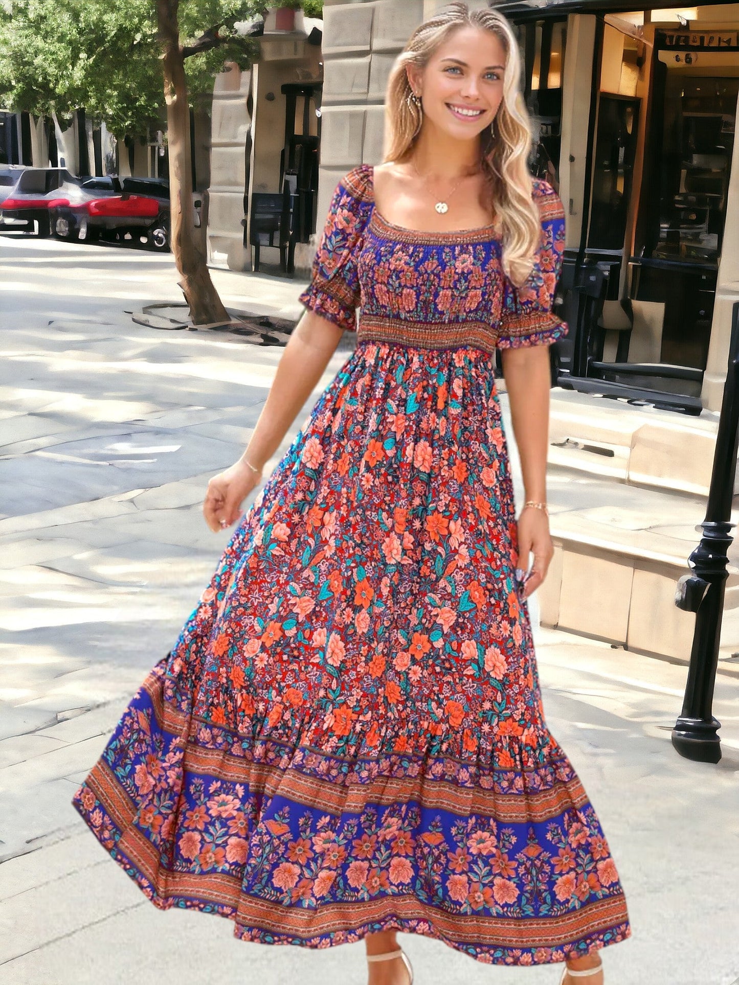 Multicolor Off-Shoulder Bohemian Dress