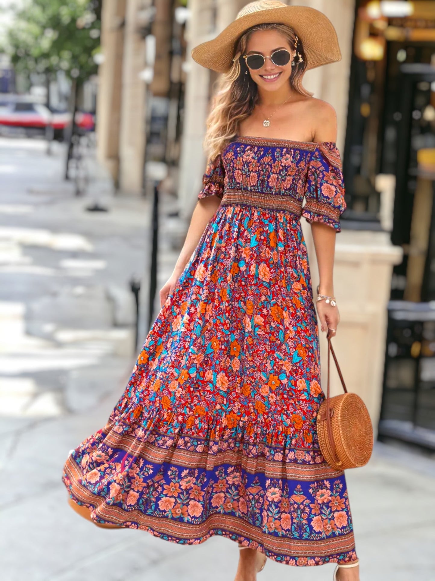 Multicolor Off-Shoulder Bohemian Dress