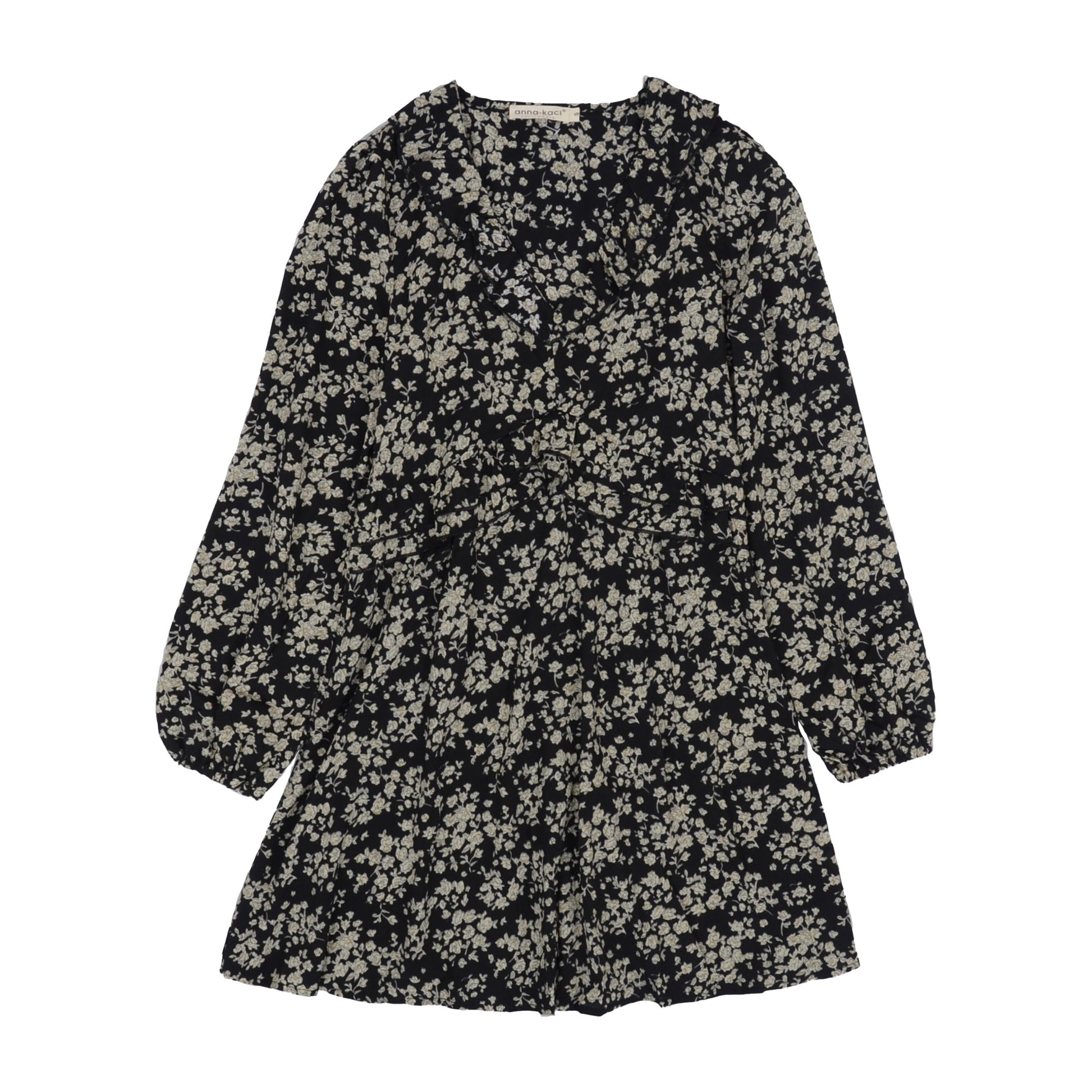 Anna-Kaci Floral Print V Neck Long Sleeve Ruffle Detail Dress for Women