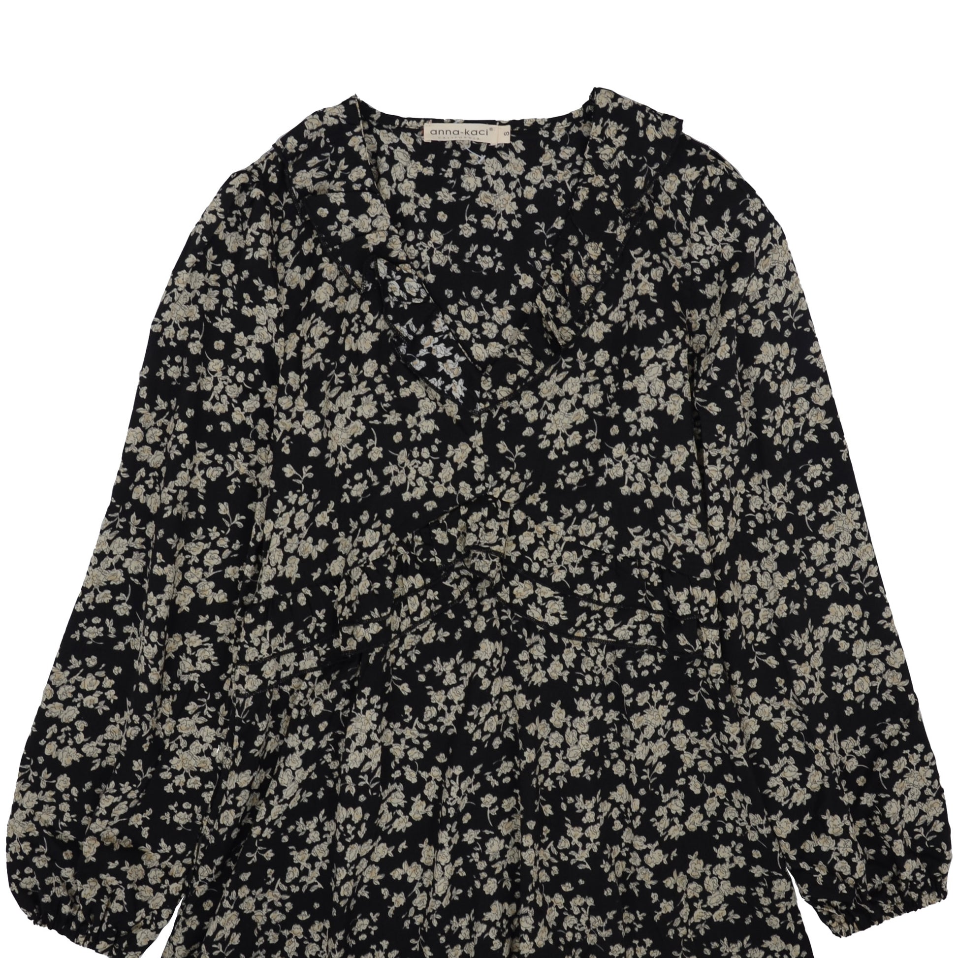 Anna-Kaci Floral Print V Neck Long Sleeve Ruffle Detail Dress for Women Large 8-10 / Gray