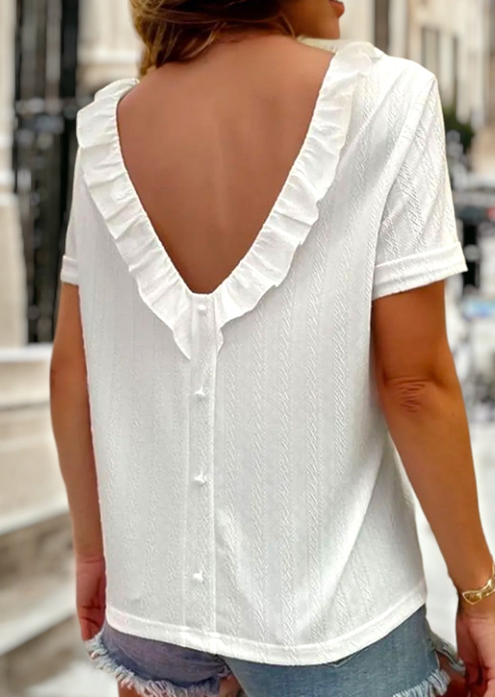 Ruffle Low Back T-Shirt
