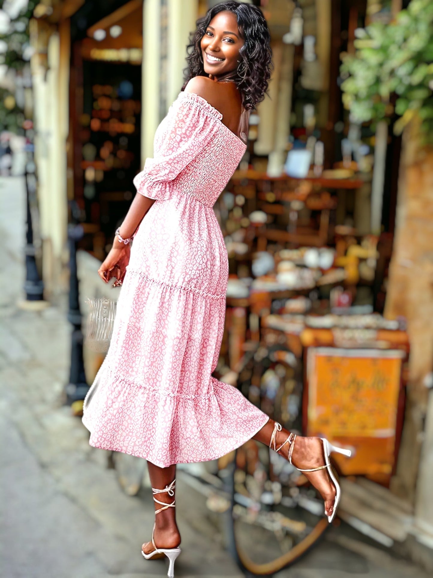 Square Neck Leopard Print Tiered Dress