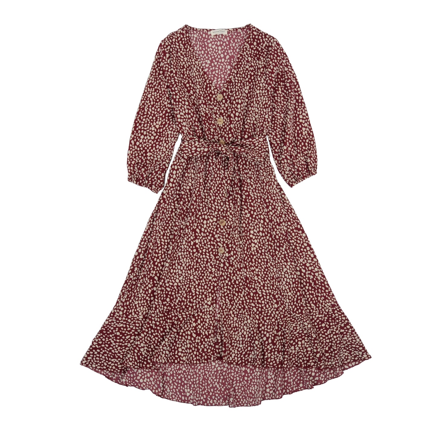 Anna-Kaci V Neck Button Down Long Sleeve All Over Print Dress Mid Thigh Length