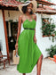 Strap V-Neck Pleated Front Midi Dress