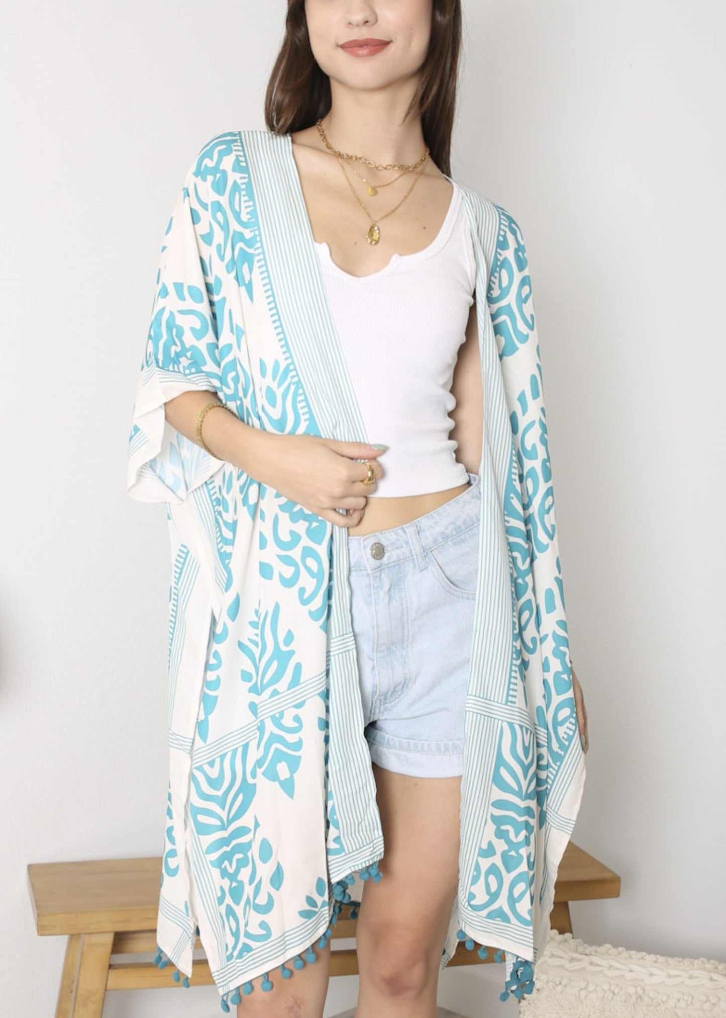 Anna-Kaci Womens Casual Boho Beach Cover Up Print Kimono Cardigan