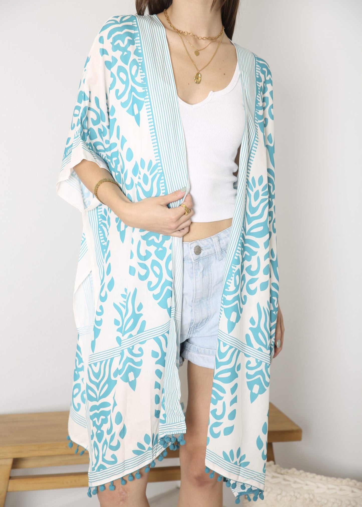 Anna-Kaci Womens Casual Boho Beach Cover Up Print Kimono Cardigan