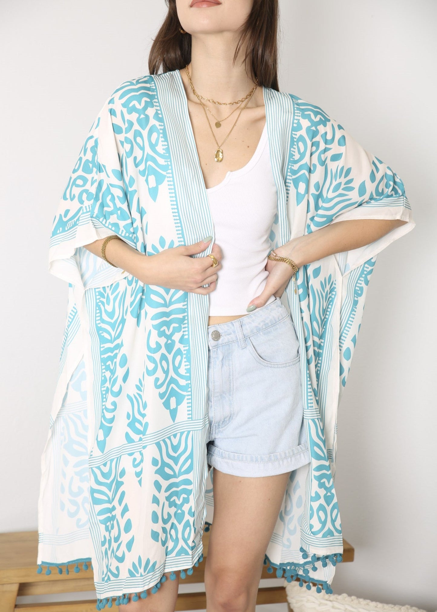 Anna-Kaci Womens Casual Boho Beach Cover Up Print Kimono Cardigan