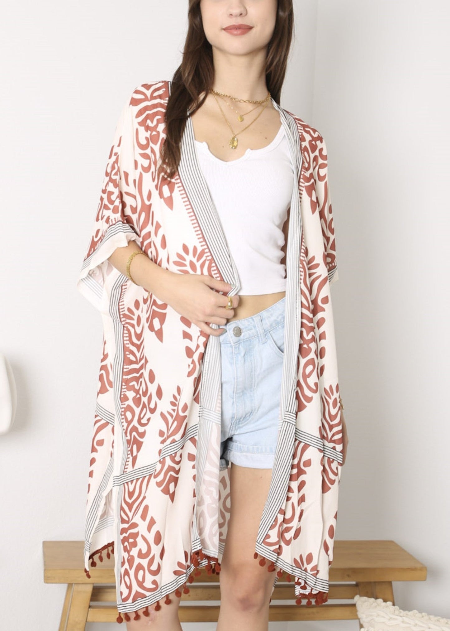 Anna-Kaci Womens Casual Boho Beach Cover Up Print Kimono Cardigan