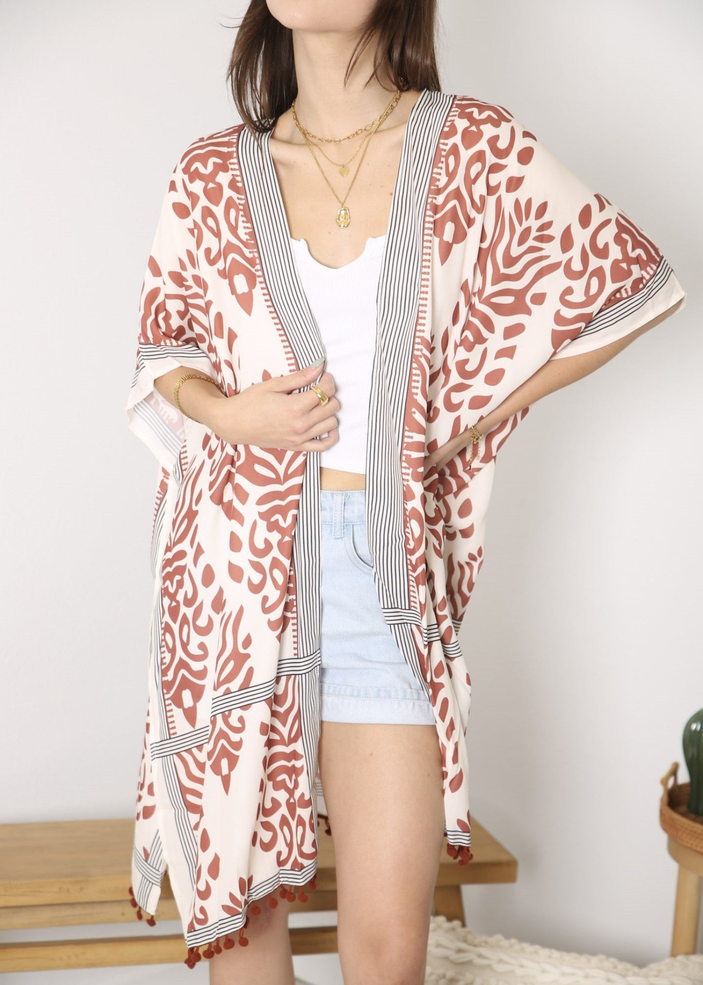 Anna-Kaci Womens Casual Boho Beach Cover Up Print Kimono Cardigan