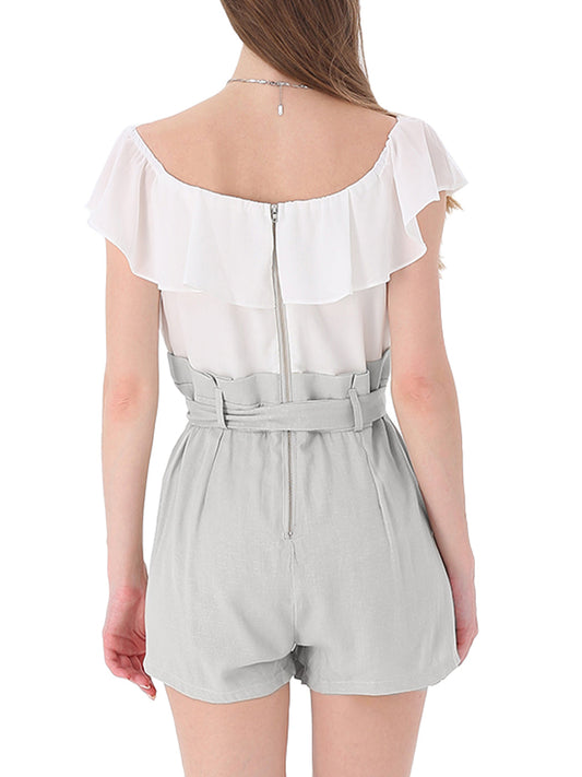 Off Shoulder Jumpsuit Ruffled Bow Tie Shorts Set