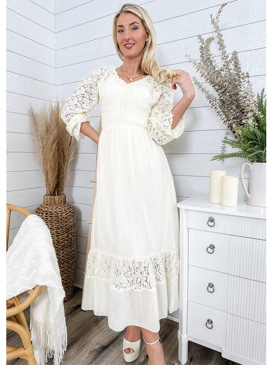 Womens Lace Long Sleeve V Neck Fall Maxi Dress