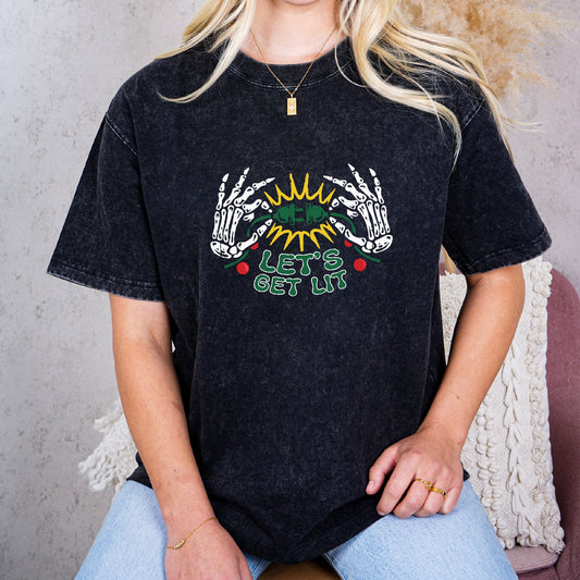 Holiday Cheer: 'Let's Illuminate' Skeleton Hands Christmas Lights Tee