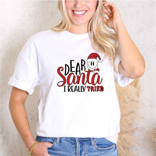 'Dear Santa, I Really Tried' Santa Christmas T-shirt