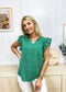 Split V Neck Ruffle Sleeve Blouse