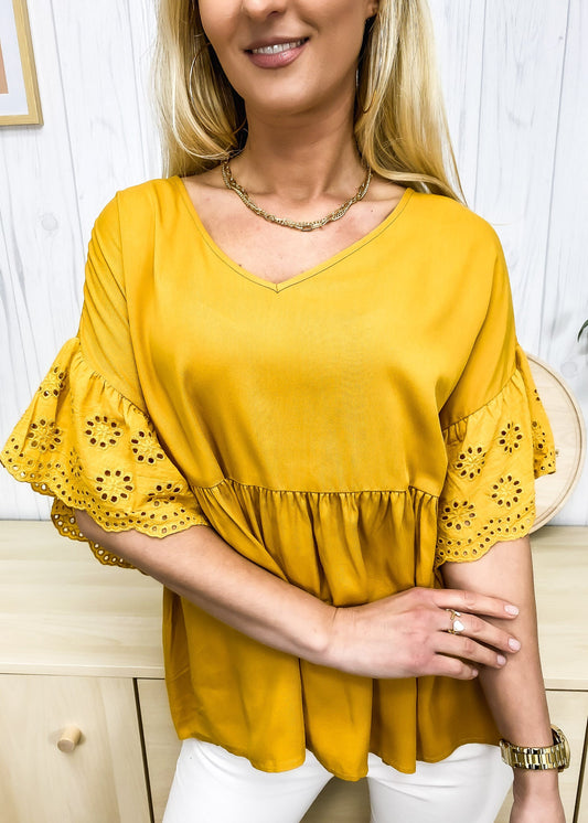 Eyelet Sleeve Flowy Blouse