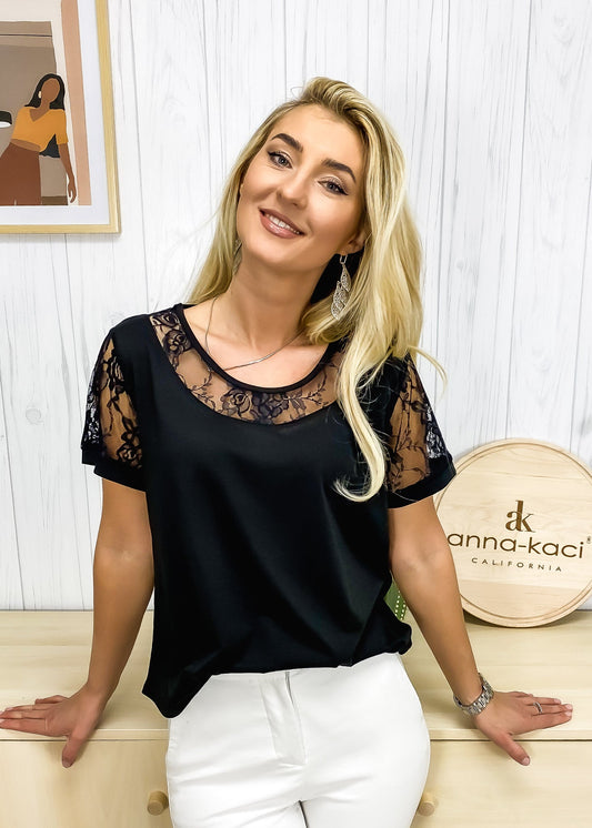 Round Neck Lace Detail T-Shirt