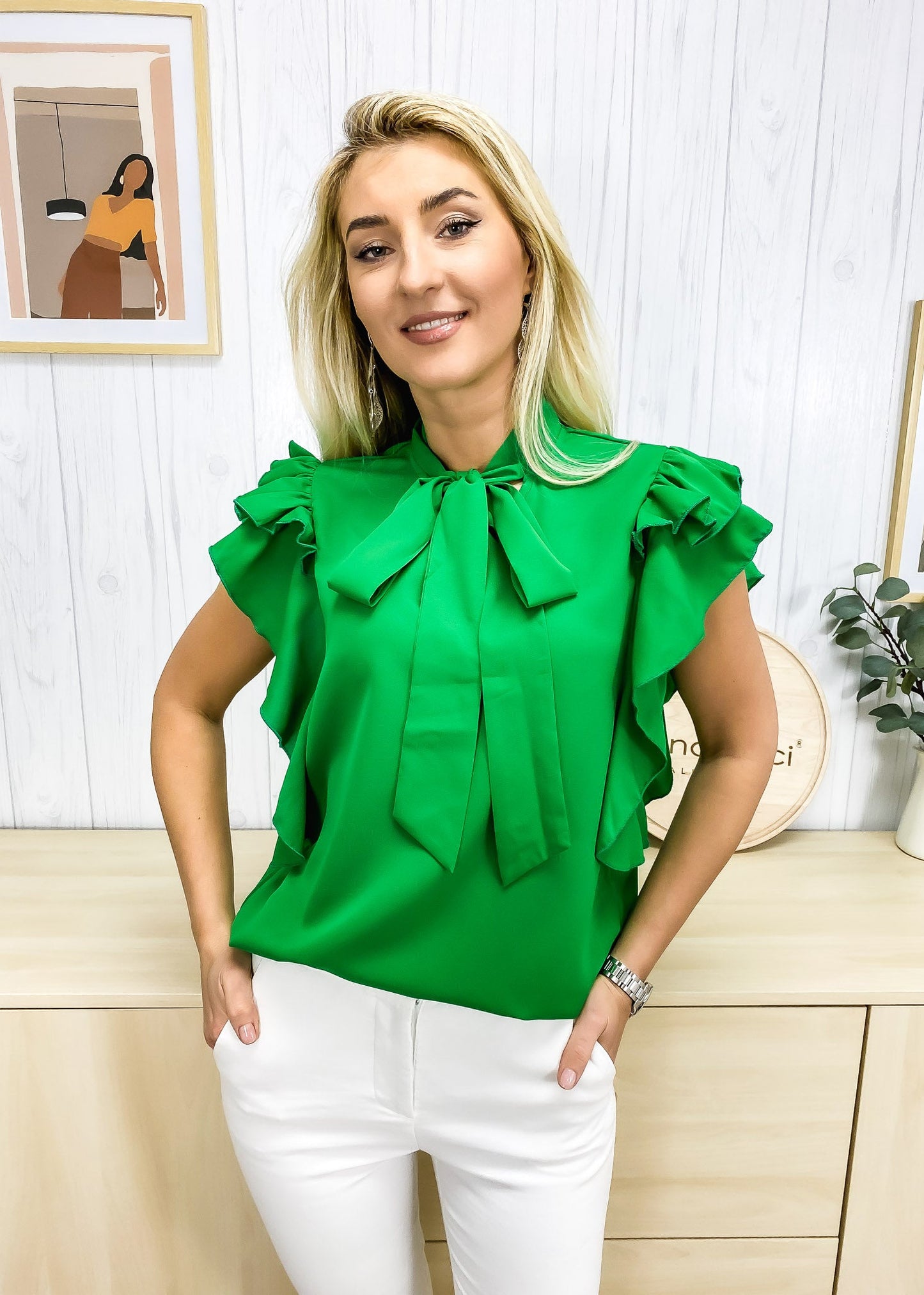 Tie Front Ruffle Sleeve Blouse