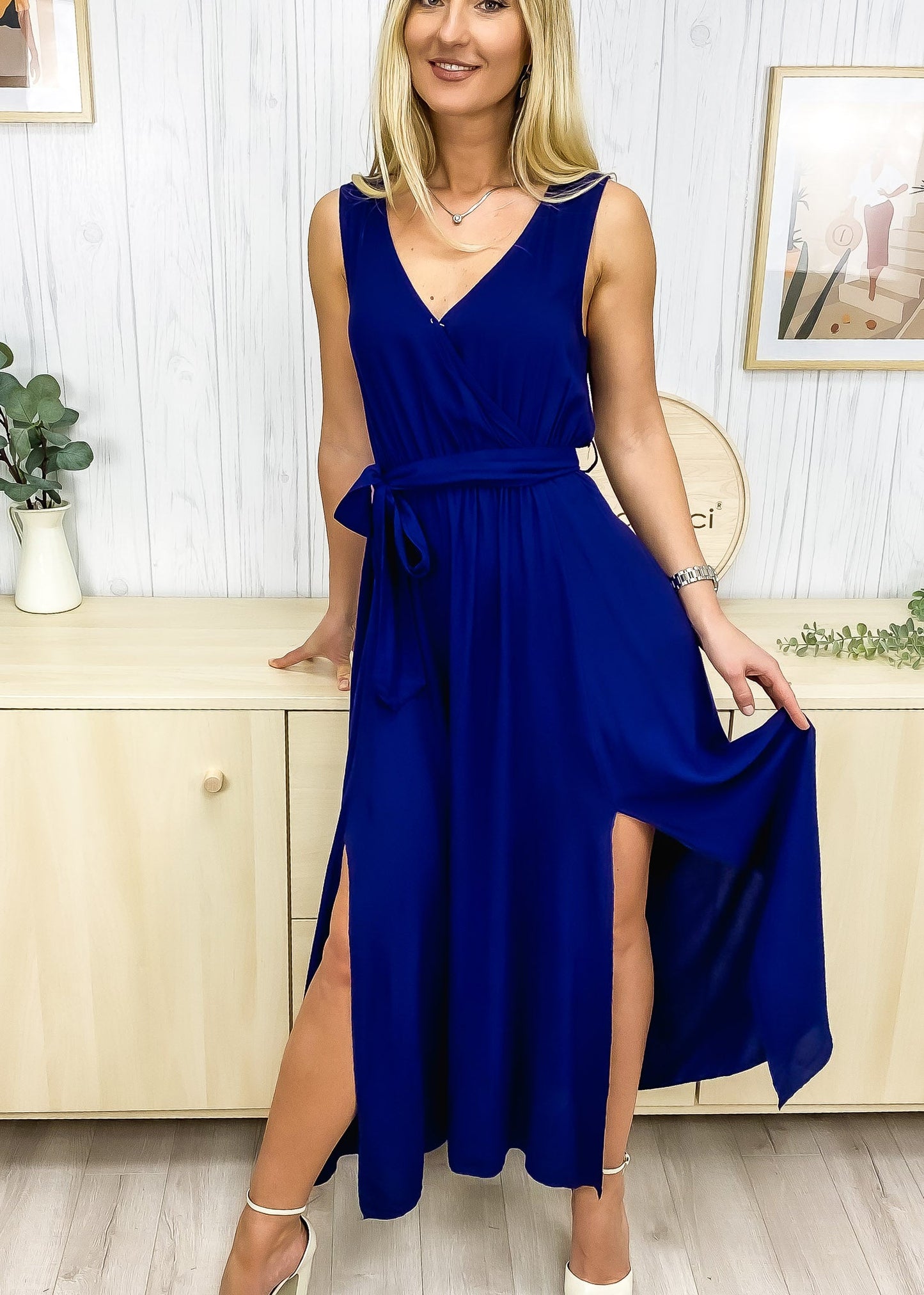 Surplice Neck Slit Dress