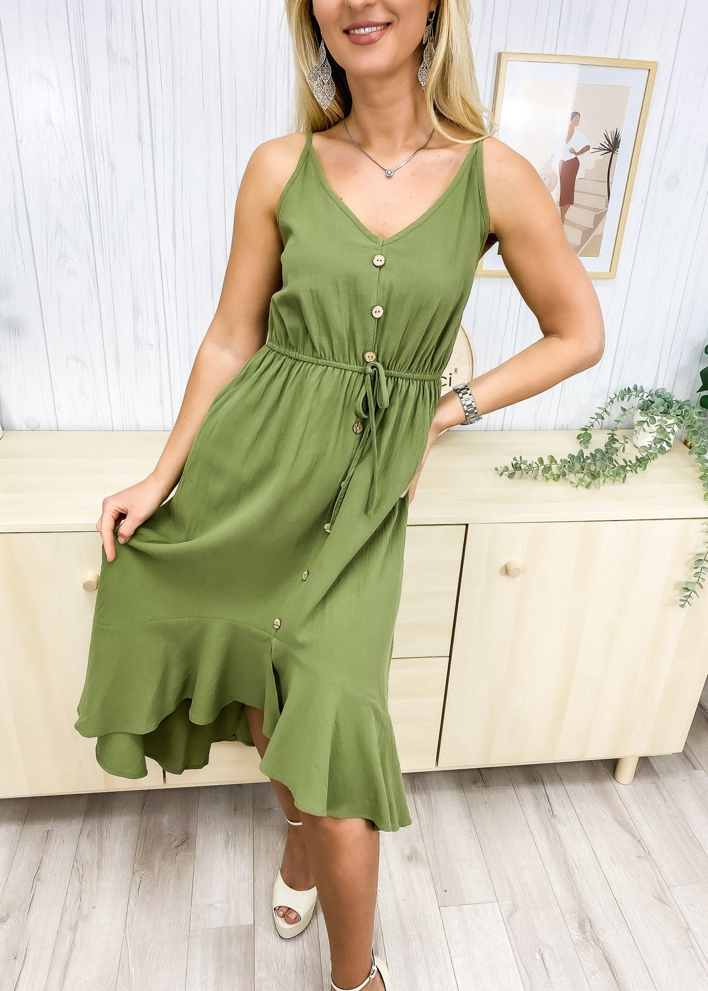 Tie Waist Asymmetrical Hem Dress