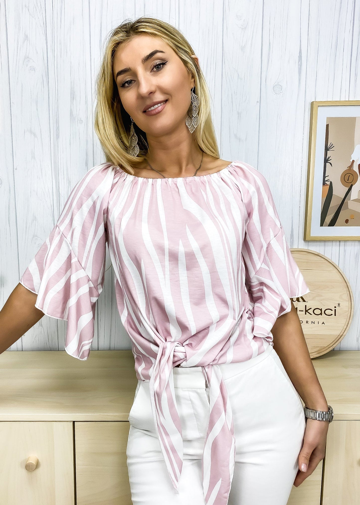 Trumpet Sleeve Tie-Front Blouse