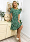 Floral Print Pleated Neck Dress