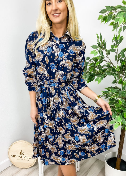 Paisley Print Pleated Dress