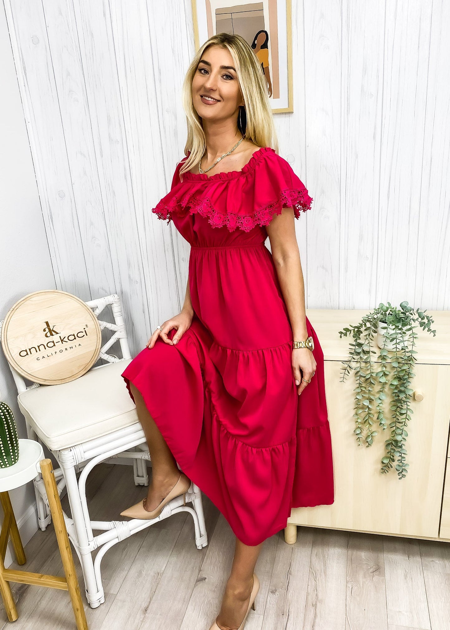 Lace Trim Off-Shoulder Dress