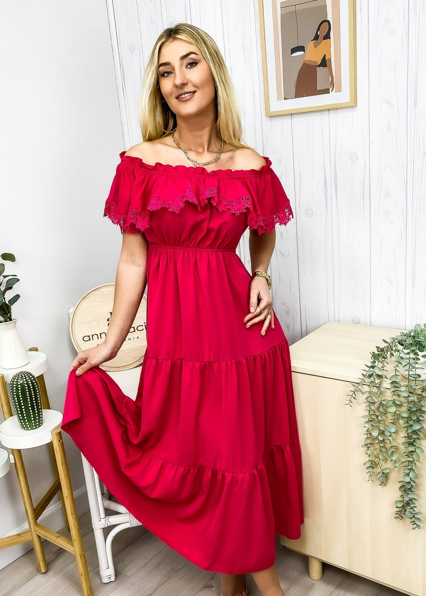 Lace Trim Off-Shoulder Dress