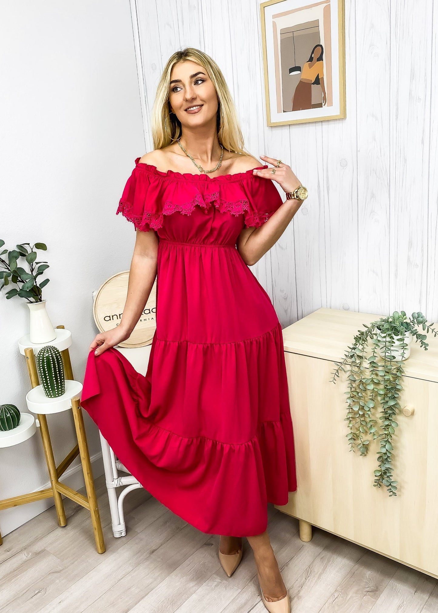 Lace Trim Off-Shoulder Dress