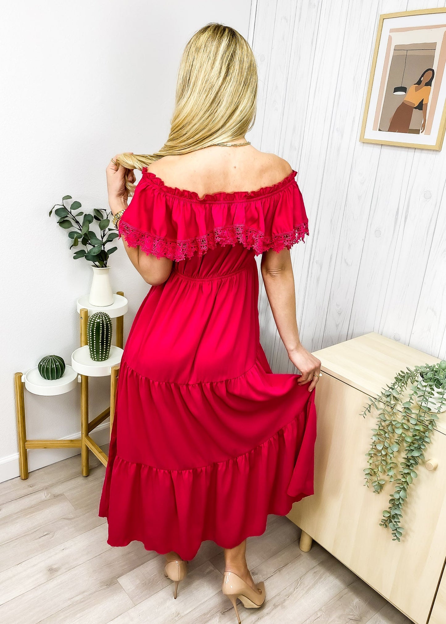 Lace Trim Off-Shoulder Dress