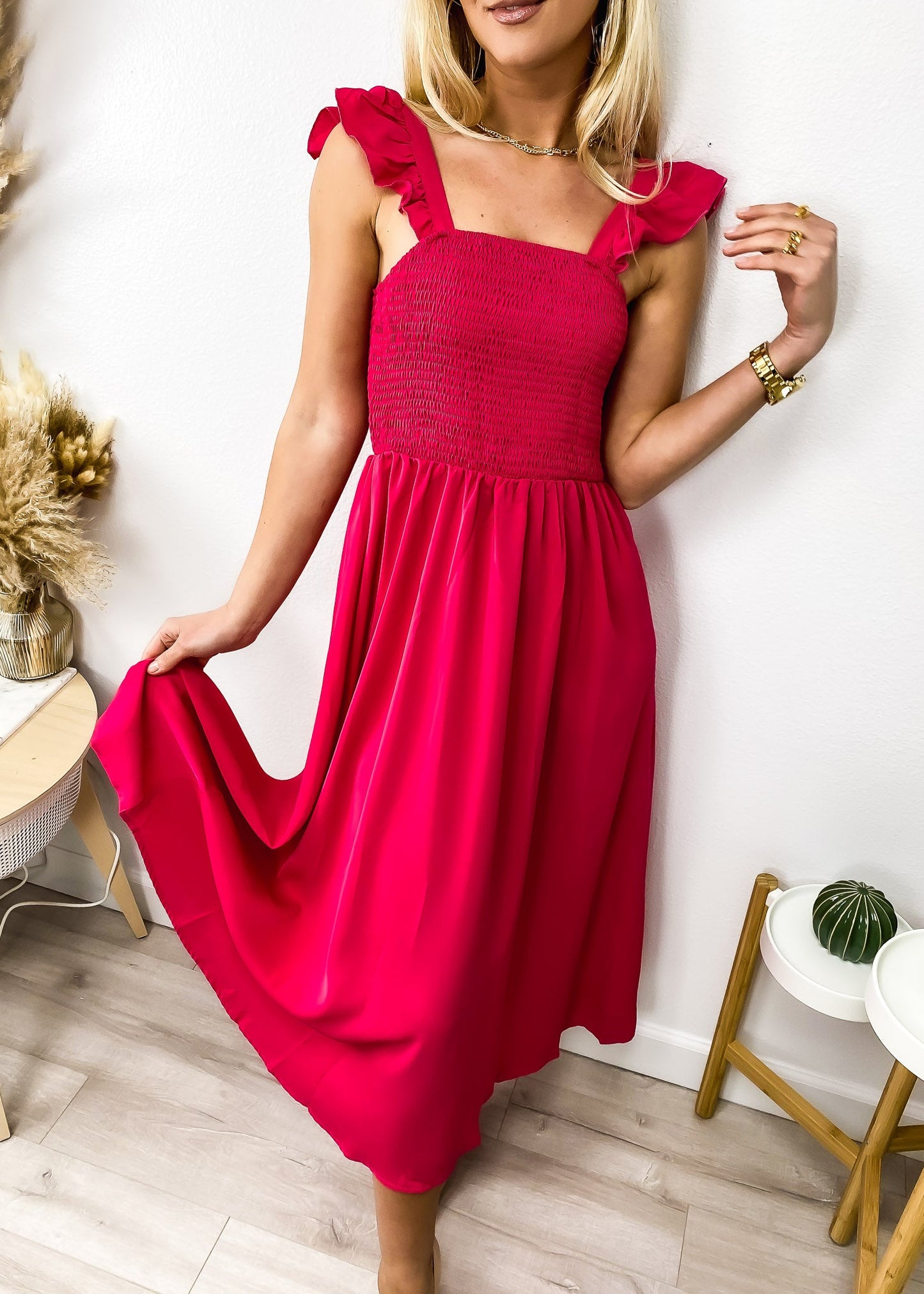 Solid Color Ruffle Strap Dress