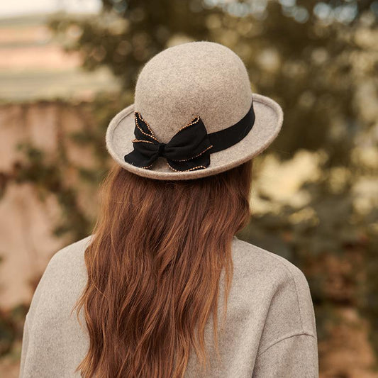 Black Bow Trim Bowler Hat