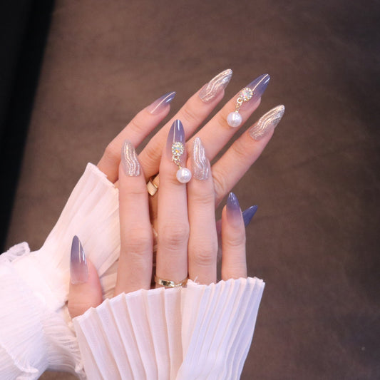 Long Almond Shaped Beachy Purple Press On Nails