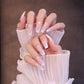 Long Square French Tip Press On Nails with Jewels