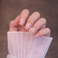 Short Squared Oval Light Pink Press On Nails with Iridescent Bow and Shell Flakes