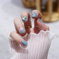 Short Squared Oval Light Blue Press On Nails with Heart Charm