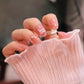 Medium Rounded Light Pink Press On Nails with Ruched Charm and Pearls