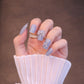 Medium Square Light Blue Press On Nails with Clear Bow and Flower