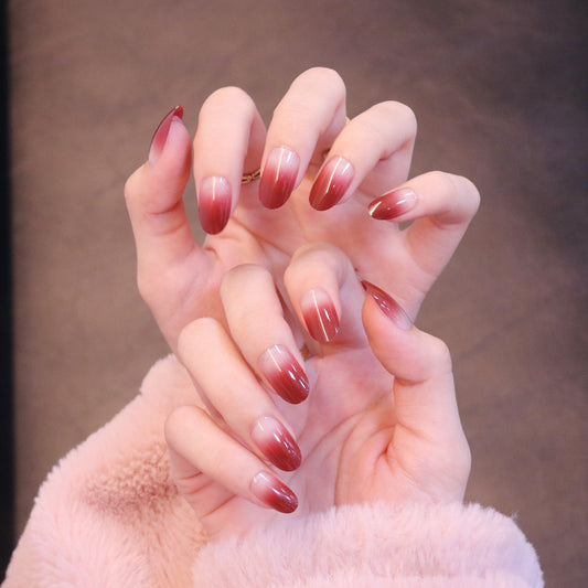 Medium Rounded Cherry Red Ombre Press On Nails
