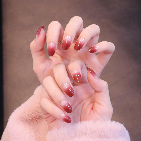 Medium Rounded Red Ombre Press On Nails with Bow and Heart – Anna-Kaci