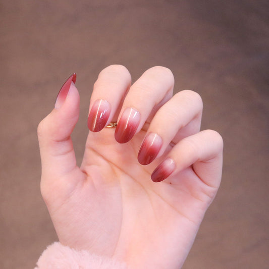 Medium Rounded Cherry Red Ombre Press On Nails