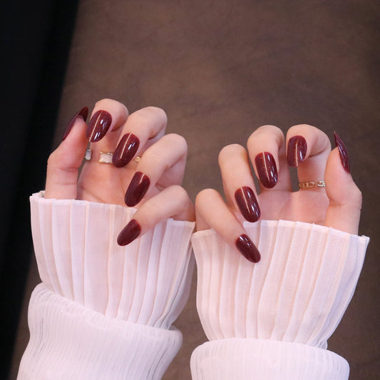 Medium Rounded Bold Red Shimmering Press On Nails