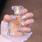 Medium Squared Light Blue Press On Nails with Rose and Bow Charms