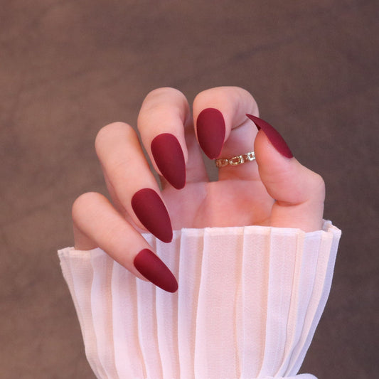 Long Almond Matte Red Press On Nails