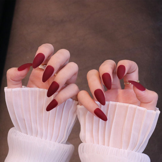 Long Almond Matte Red Press On Nails